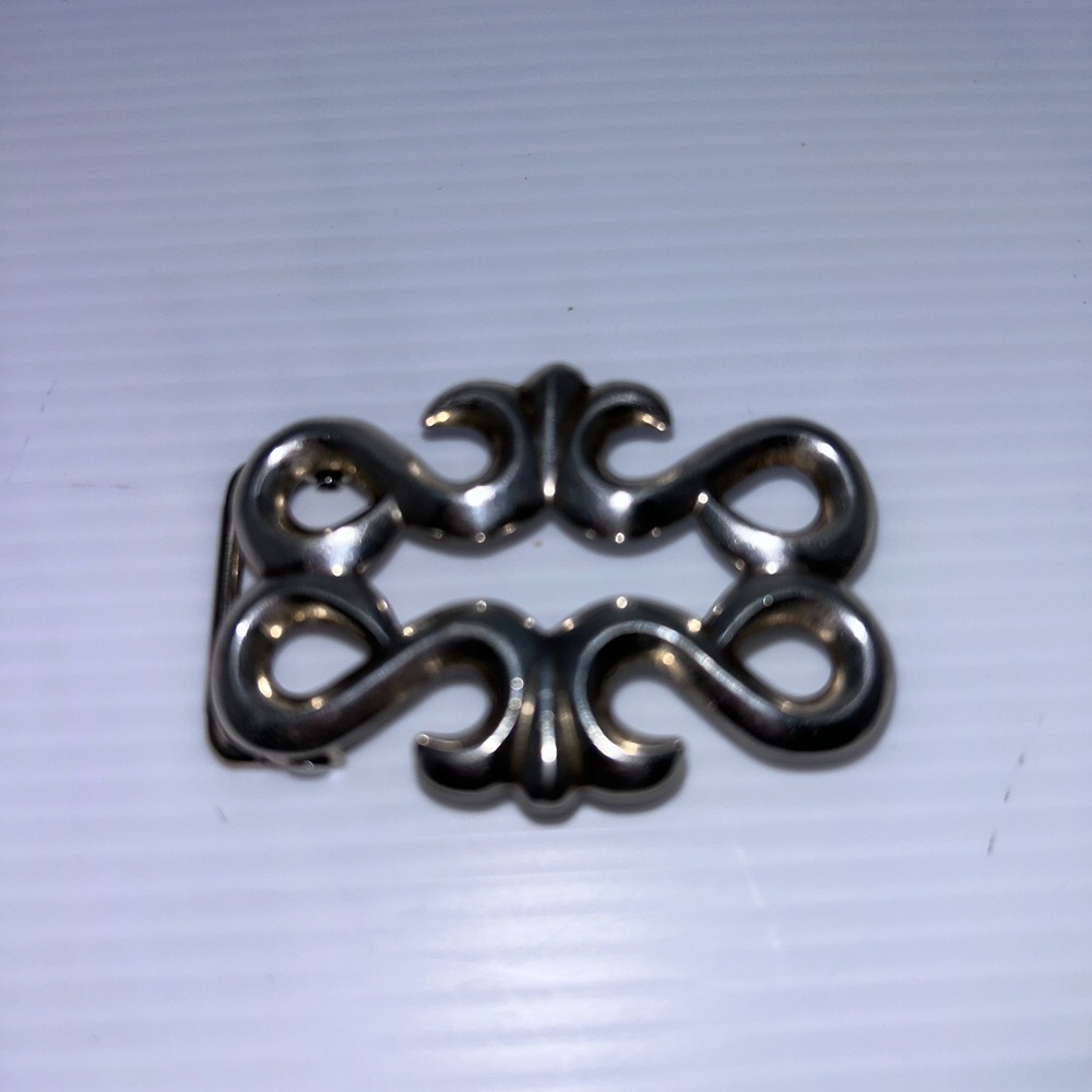 Native American Sand-Cast Sterling Silver Belt Buckle Open Scroll Work Southwest